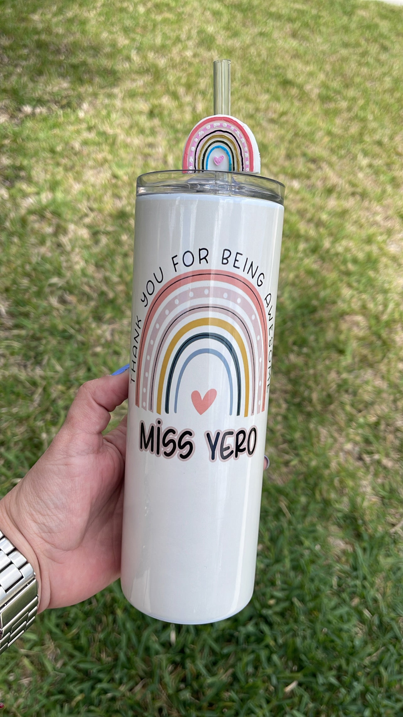 Teacher Appreciation Tumbler - Teacher Tumbler - Rainbow Tumbler - Thank You For Being Awesome - Teacher Appreciation Gift