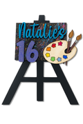 Personalized Art Party Cake Topper - Hand Painted Canvas with Name and Age