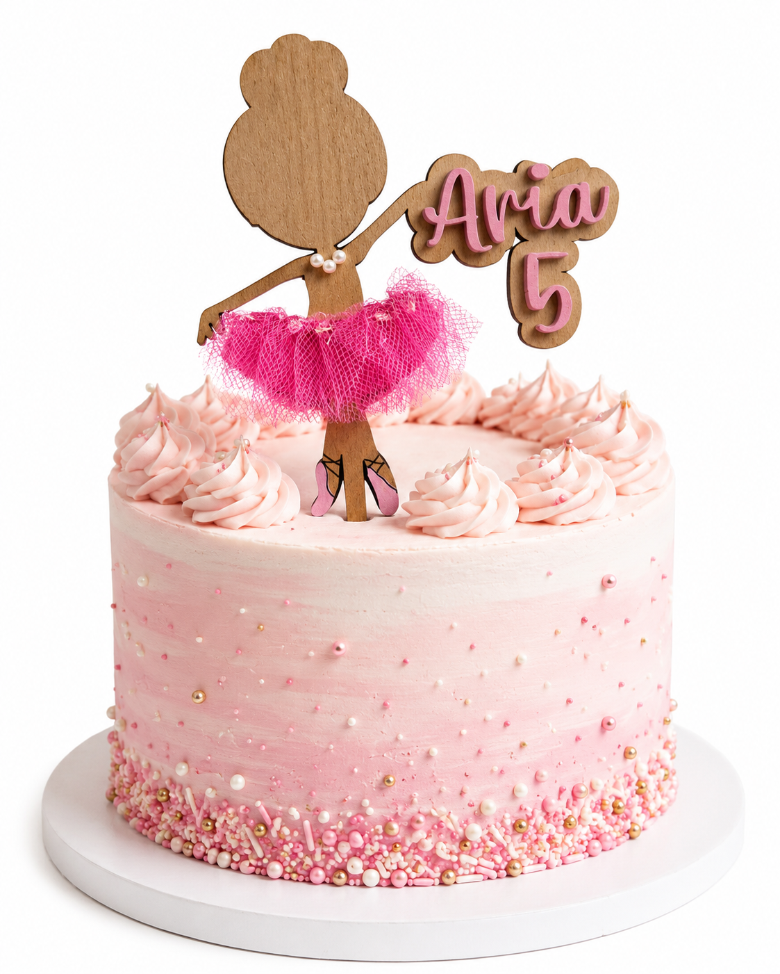 Personalized Ballerina Cake Topper with Tutu | Custom Ballet Birthday Cake Topper | Wooden Ballerina Party Decor | Pink Tulle Cake Topper