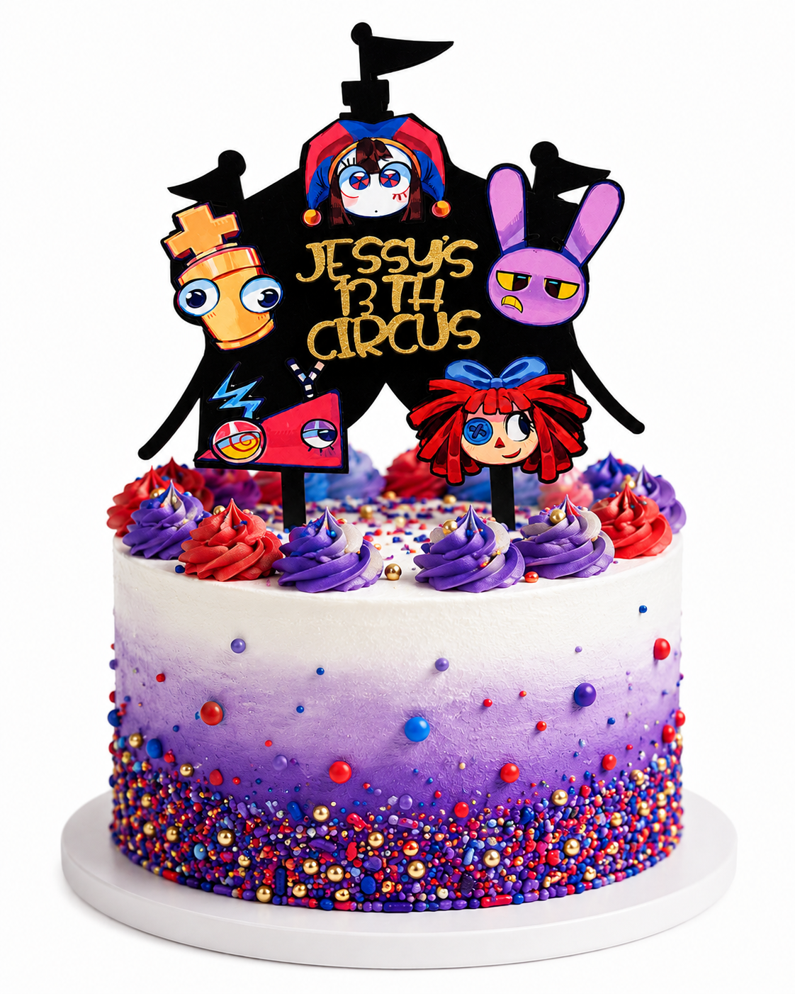 Personalized Digital Circus-Inspired Cake Topper | Custom Name & Age Birthday Topper | Colorful Digital Circus Party Cake Decoration