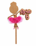 Personalized Ballerina Cake Topper with Tutu | Custom Ballet Birthday Cake Topper | Wooden Ballerina Party Decor | Pink Tulle Cake Topper