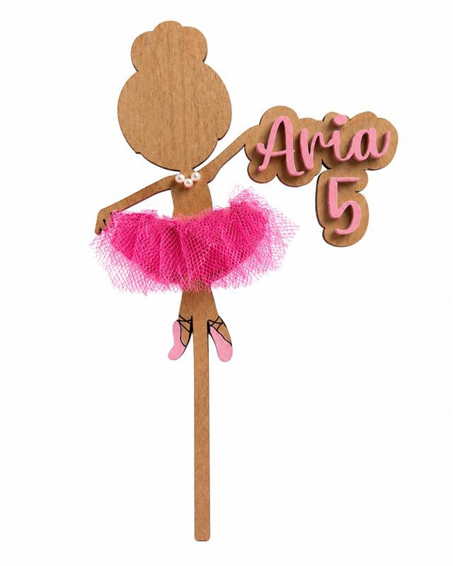 Personalized Ballerina Cake Topper with Tutu | Custom Ballet Birthday Cake Topper | Wooden Ballerina Party Decor | Pink Tulle Cake Topper